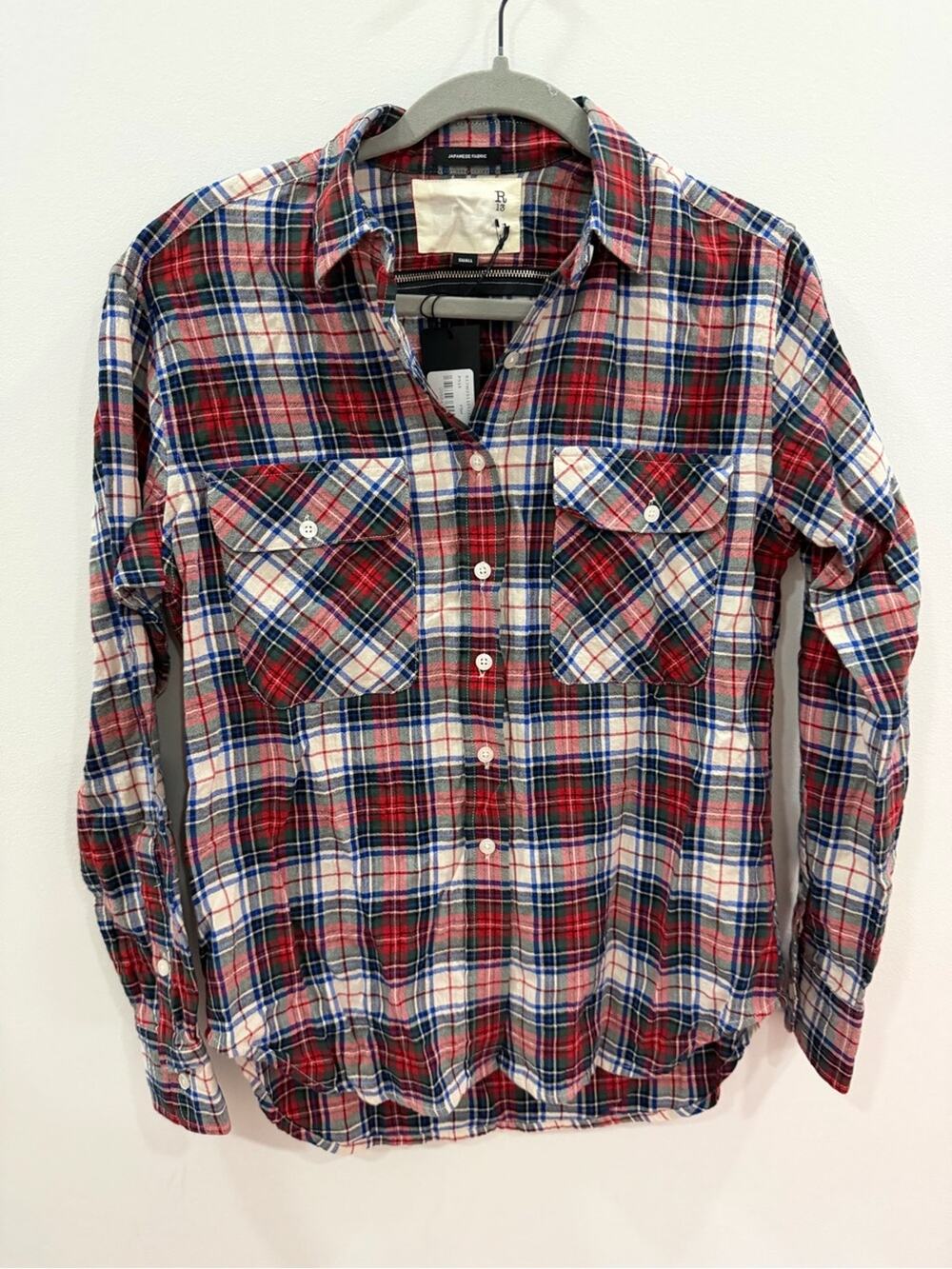 R13 Red, Blue & White Plaid Button-Down Shirt size small